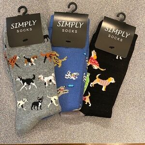 Women’s Dog Pattern Crew Socks - Gray, Blue, Black (3-Pack)